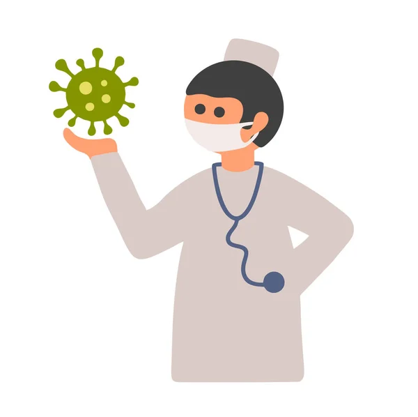 Young man docture handing in hand virus. — Stock Vector