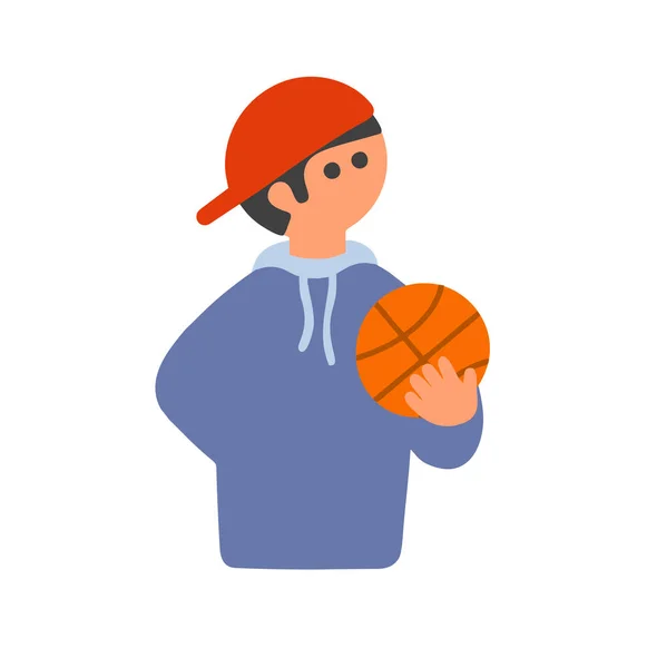 Carino piccolo ragazzo con basket ragazzo in mani. — Vettoriale Stock