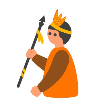 Mızraklı Kızılderili kostümlü küçük çocuk..