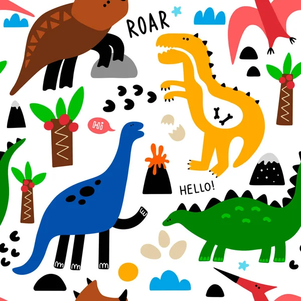 Dinosaur seamless pattern in lovely childish style. — Stock Vector