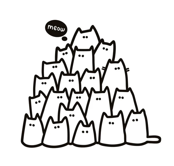 Black and white crowd of cats and kittens. — Stock Vector