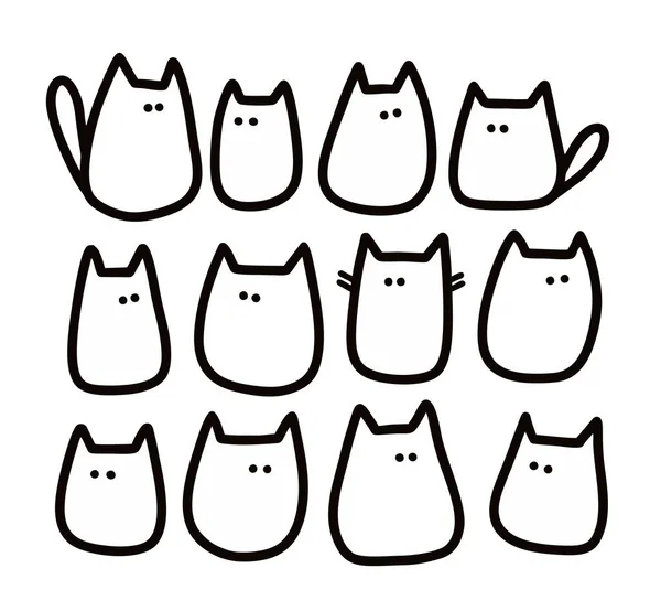 Ensemble de chats mignons dessinés à la main dans un style doodle simple. — Image vectorielle