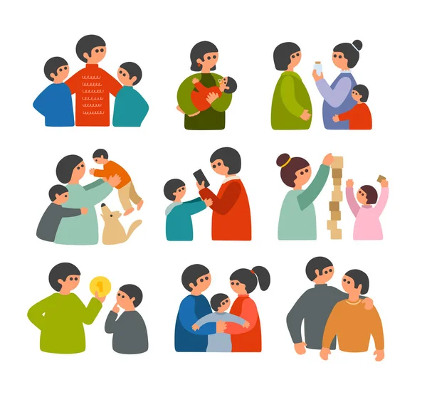 Conjunto de imágenes familiares con niños. Arte vectorial. — Vector de stock