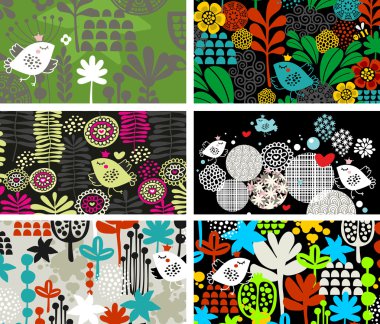 kuşlar ve çiçekler ile kart dizisini.