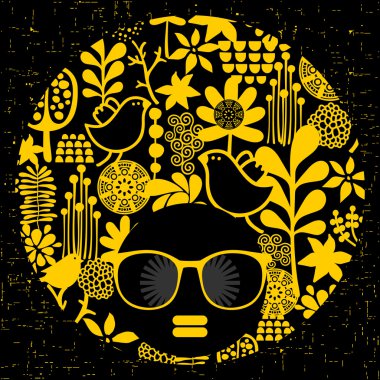 Retro güneş gözlüğü siyah baş kadın.