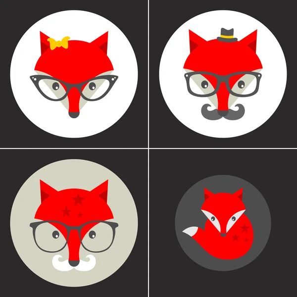 Conjunto de lindos patrones sin costura con zorro hipster . — Vector de stock