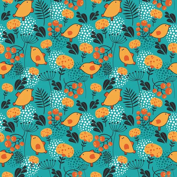 Birds and flowers seamless pattern. — Stock Vector
