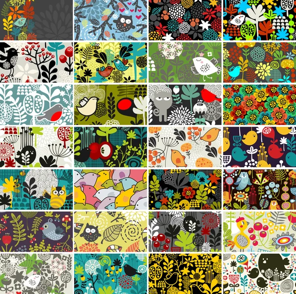 Büyük kuşlar ve çiçekler ile kart dizisini.