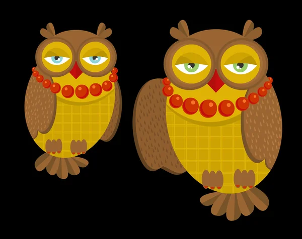 Two fashionable owls set. — Stock Vector