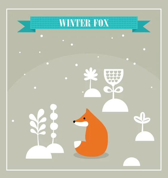 可爱的小狐狸，在冬天森林里. — 图库矢量图片