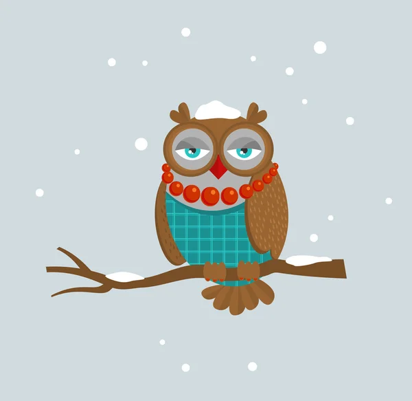 The portrait of fashionable owl on the branch. — Stock Vector