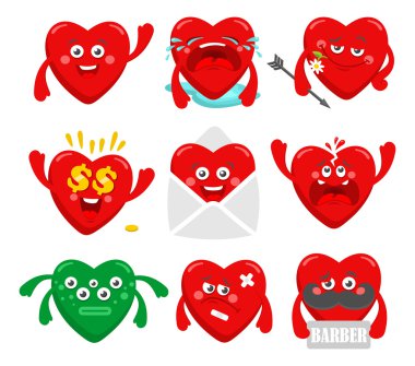 Çizgi film kalpler karakter kümesi.