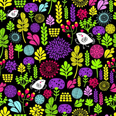 şirin çiçekler ve kuşlar ile Seamless Modeli