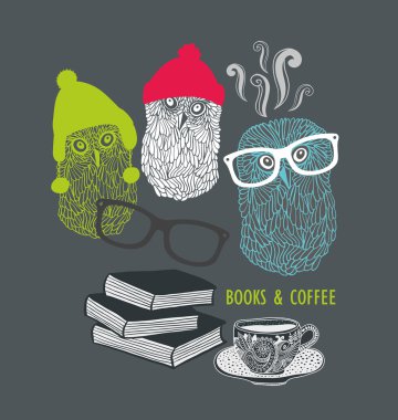 Baykuşlar kitap ve kahve ile
