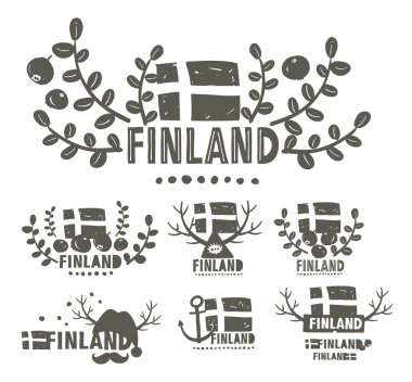 black and white labels of Finland. clipart