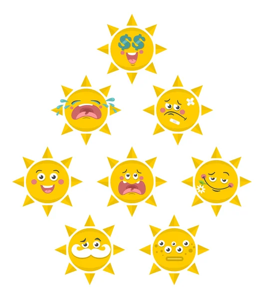 太陽の黄色の笑み面を設定します。. — ストックベクタ