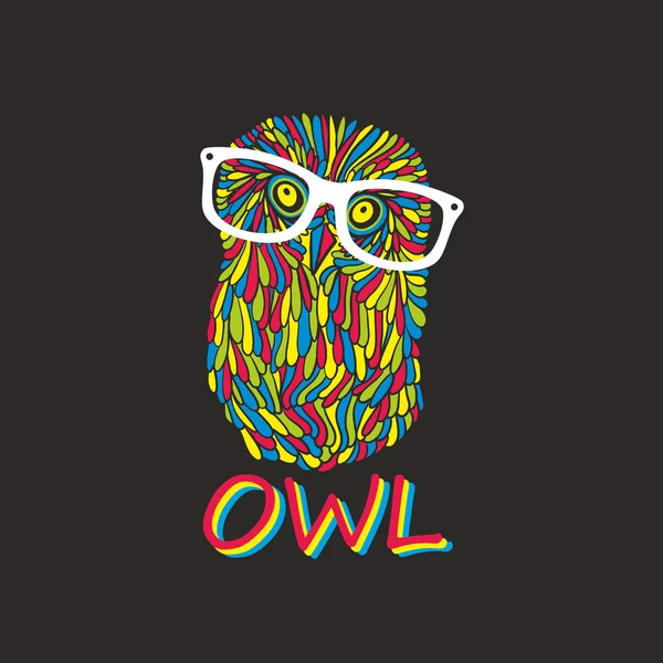 Hibou hipster. Illustration de caniche — Image vectorielle