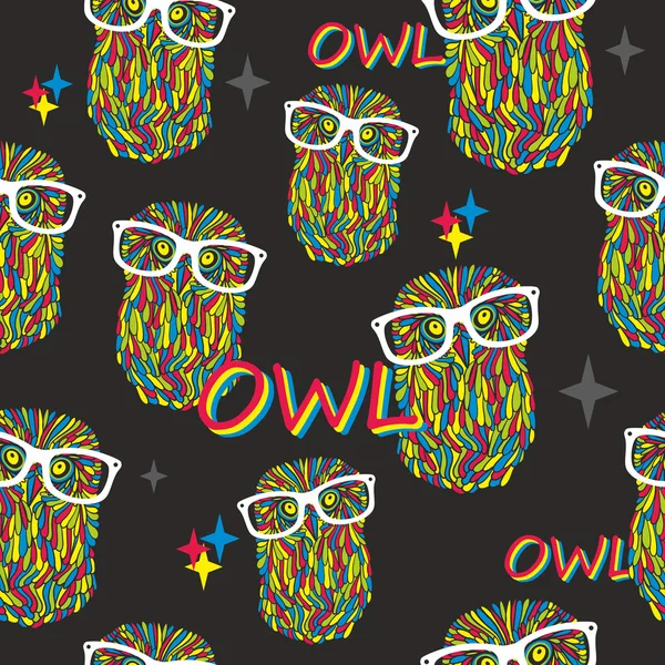 Seamless pattern with hipster owls. V — Stock Vector