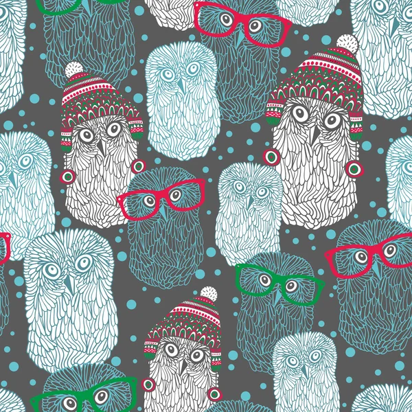 Seamless pattern with party of owls — Stock Vector