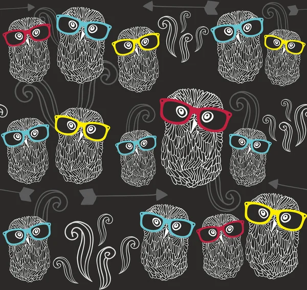 Seamless pattern with cute owls — Stock Vector