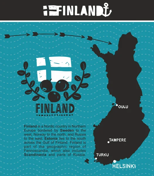 Mapa de Finlandia y emblema — Vector de stock