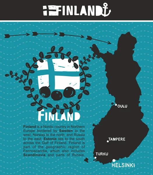 Mapa da Finlândia e emblema —  Vetores de Stock
