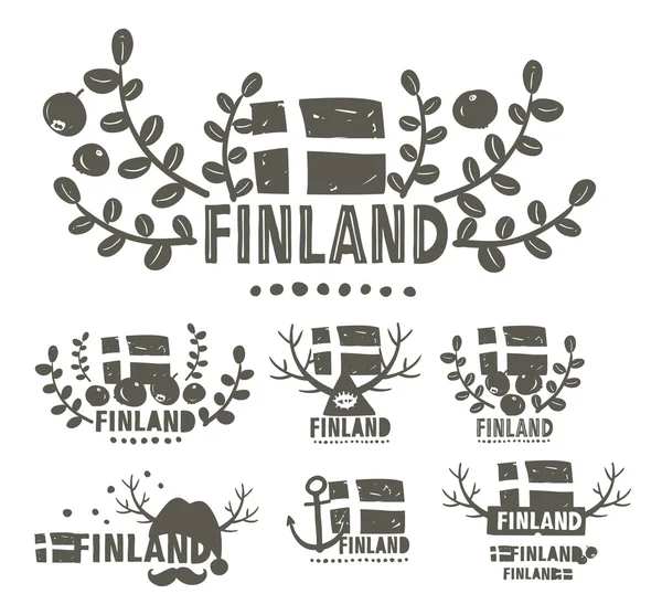 Etiquetas en blanco y negro de Finlandia . — Vector de stock