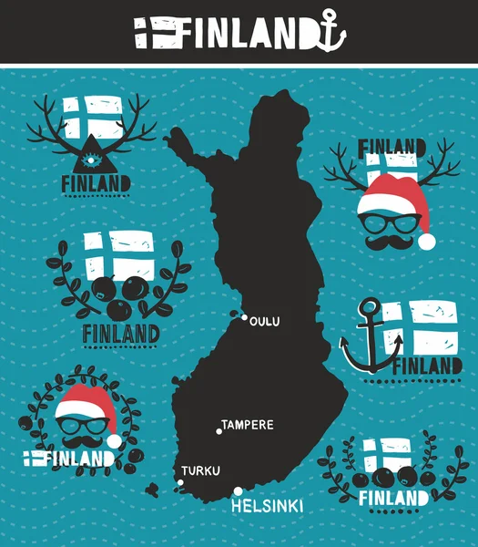 Mapa finlandês e etiquetas . —  Vetores de Stock