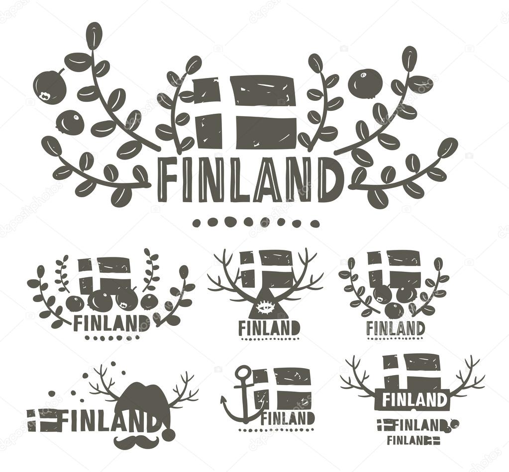 black and white labels of Finland.