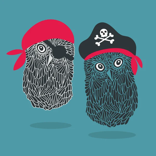 Conjunto de dos piratas búho — Vector de stock