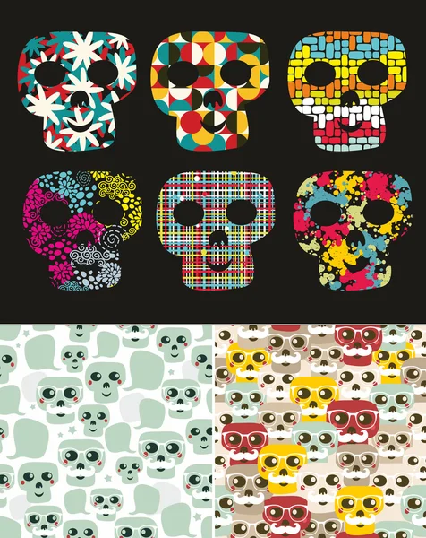 Set of illustrations with skulls — Stock Vector