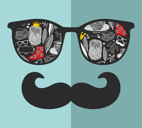 Homme en lunettes de soleil et avec moustache — Image vectorielle