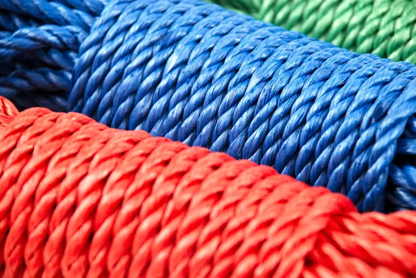 Drie Rollen Touw Groen Blauw Rood — Stockfoto