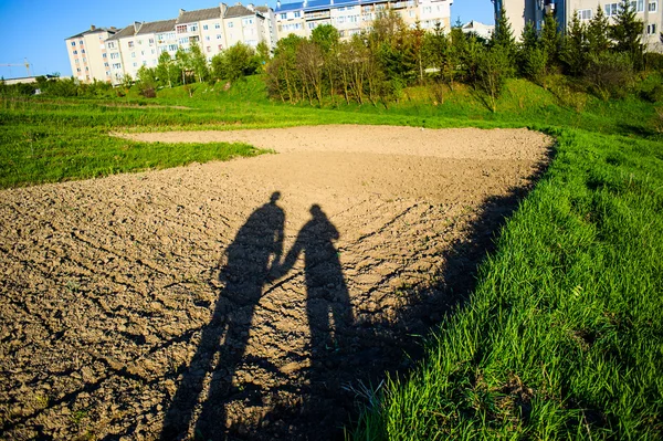 Skuggan av älskare i solnedgången — Stockfoto