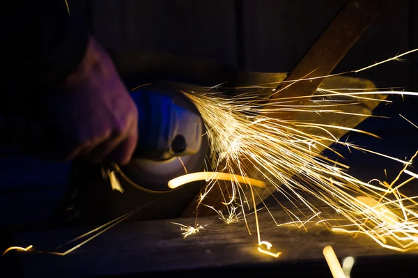 Metal grinding on steel pipe close up — Stock Photo, Image