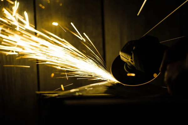 Metal grinding on steel pipe close up — Stock Photo, Image