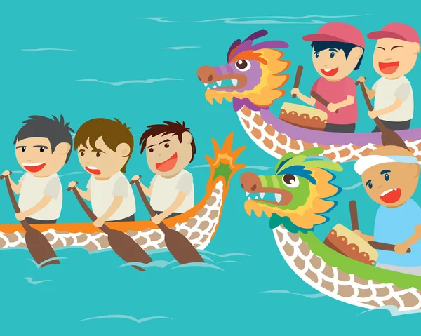 Ilustração vetorial de crianças felizes em uma corrida de barco —  Vetores de Stock