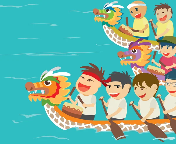 Vector illustration of happy kids in a boat race — Stock Vector