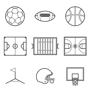 Futbol futbol ve basket topu hat illüstrasyon ayarla