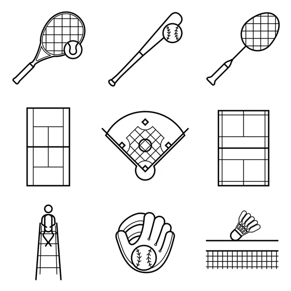 Linha de tênis, beisebol e badminton Conjunto de ilustrações —  Vetores de Stock