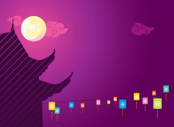 Full moon and Lanterns background illustration — Stock Vector