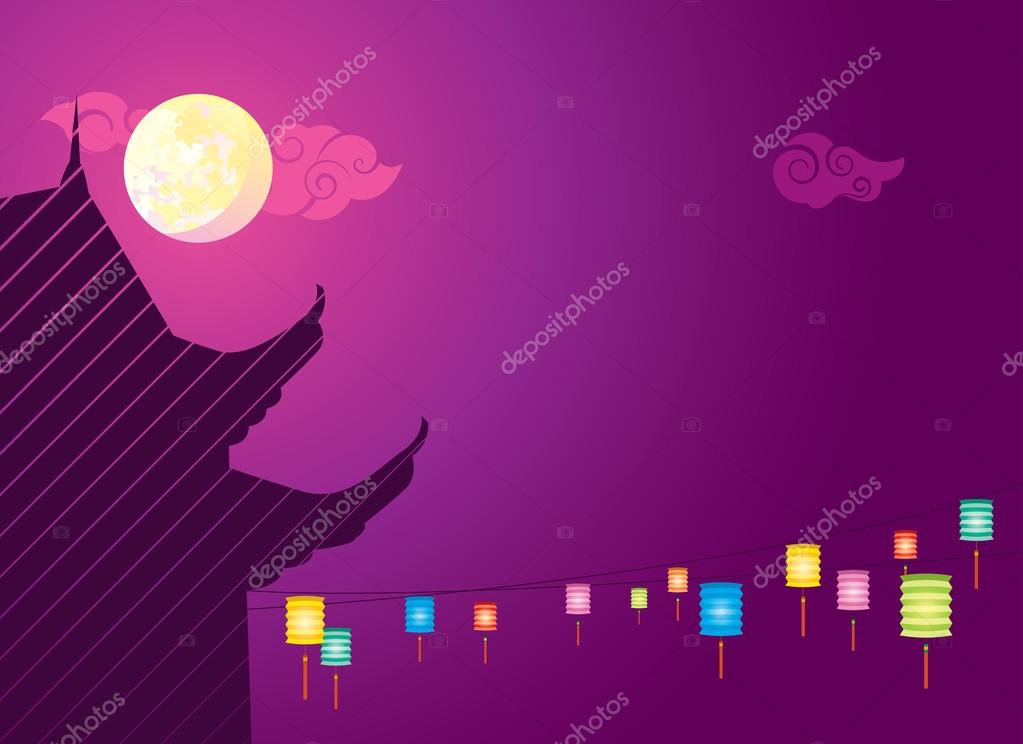 Full Moon And Hanging Lanterns Background For The Mid Autumn Festival Or Chinese New Year Premium Vector In Adobe Illustrator Ai Ai Format Encapsulated Postscript Eps Eps Format