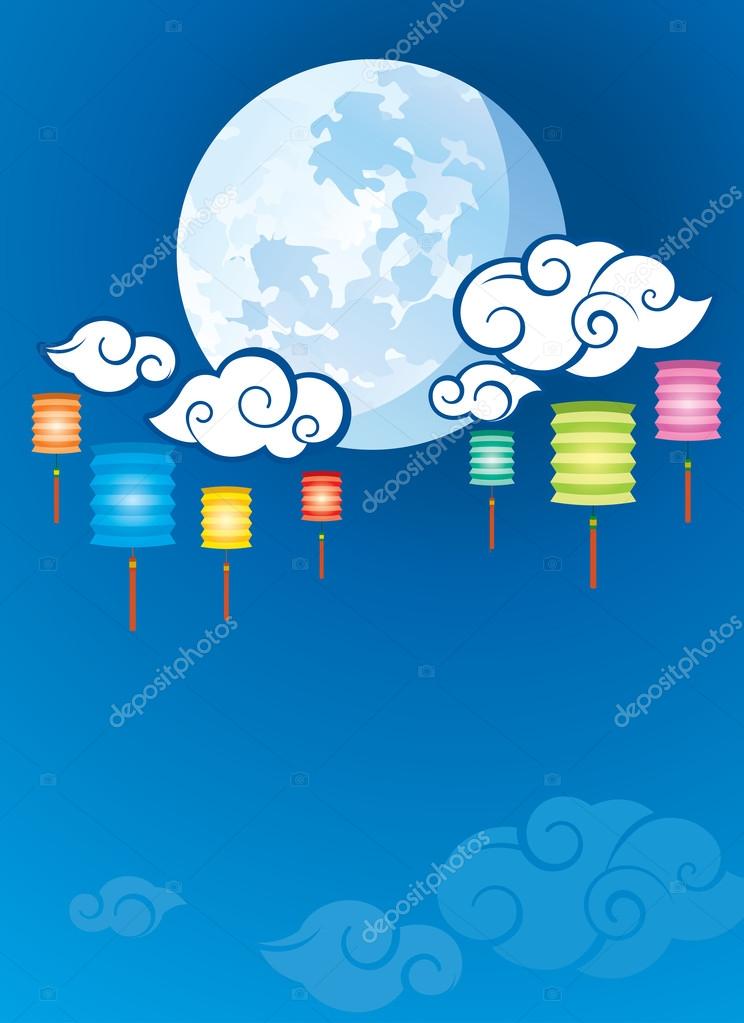 Full Moon And Lanterns Background Illustration Stock Vector C Patrickma 113116690
