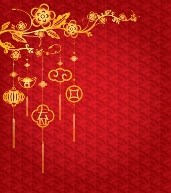 Çin yeni yıl arka plan altın süslemeli