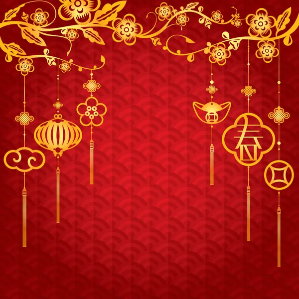 Chinese New Year achtergrond met gouden decoratie — Stockvector