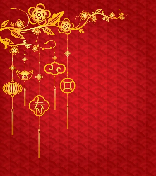 Chinese New Year achtergrond met gouden decoratie — Stockvector