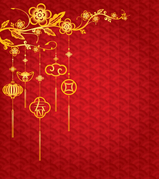 Chinese New Year Background with golden decoration