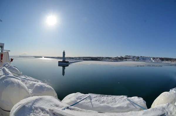Faro frío invierno Hokkaido Harbor — Foto de Stock