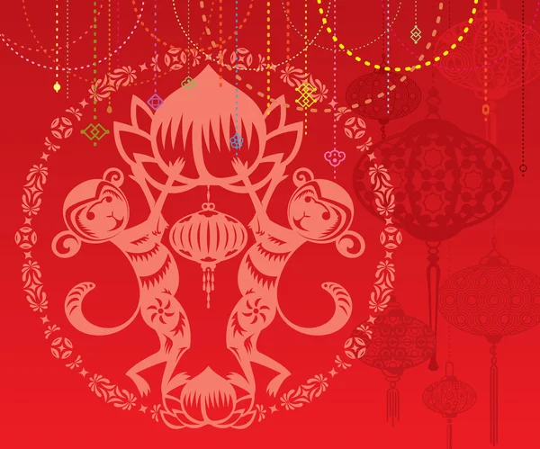 Double singe année rouge lantrtns illustration de fond — Image vectorielle