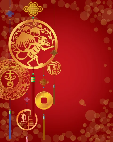 Chinese New year monkey background with golden decoration — Stock Vector